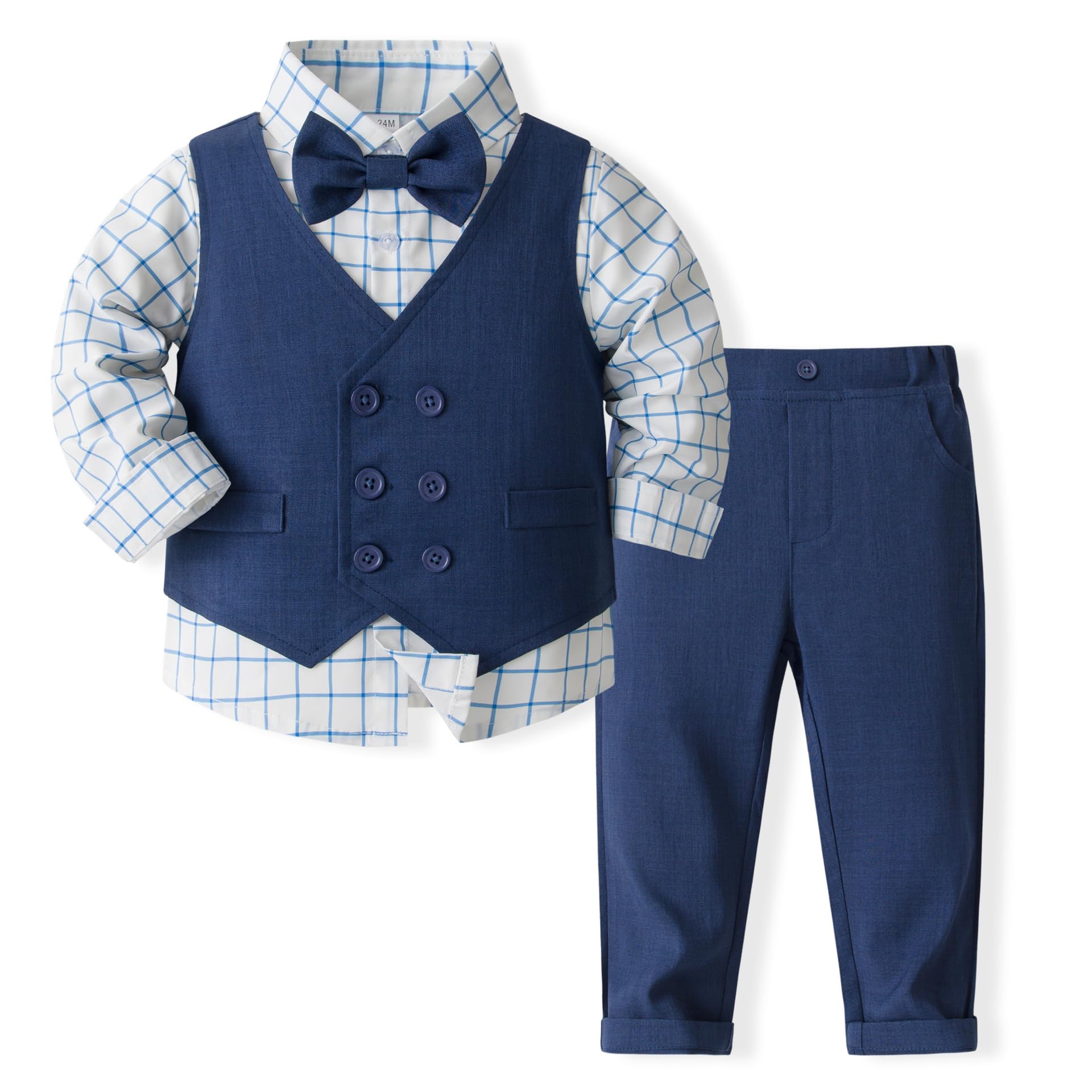 Volunboy Baby Boys Gentleman Suit, Toddler Formal Waistcoat Outfit Wedding Shirts + Vest +Bow Tie 4 PCS Set — view 27