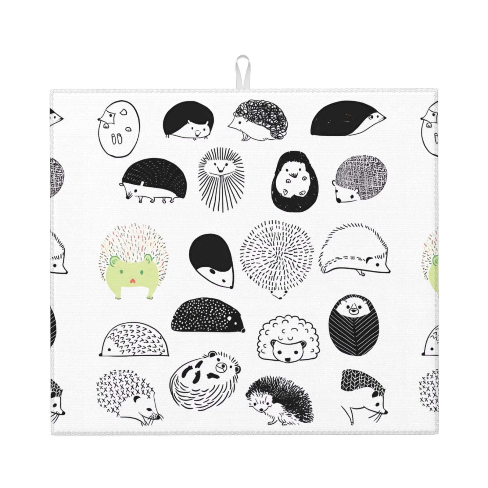WHJSHOP Hedgehog Prints Kitchen Drying Mat - Absorbent Dish Drying Throw with Vibrant Prints, Quick-Dry Countertop Layer for Dishes & Glassware - Non-Slip