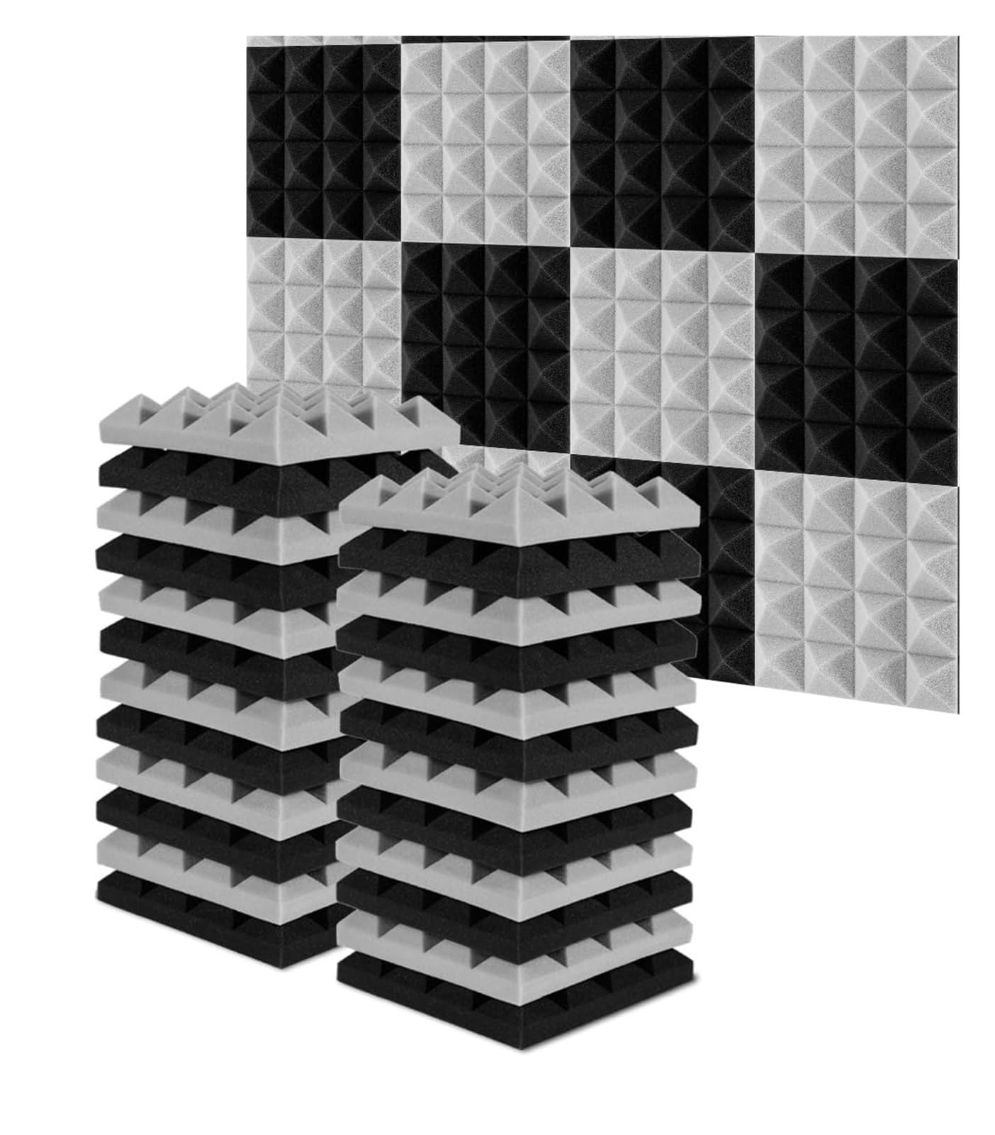 Pannelli in Schiuma Acustica 24 pannelli in schiuma fonoassorbente e fonoisolante, 25x25x5 cm, for studio di registrazione, neri rossi(12Black12Grey)