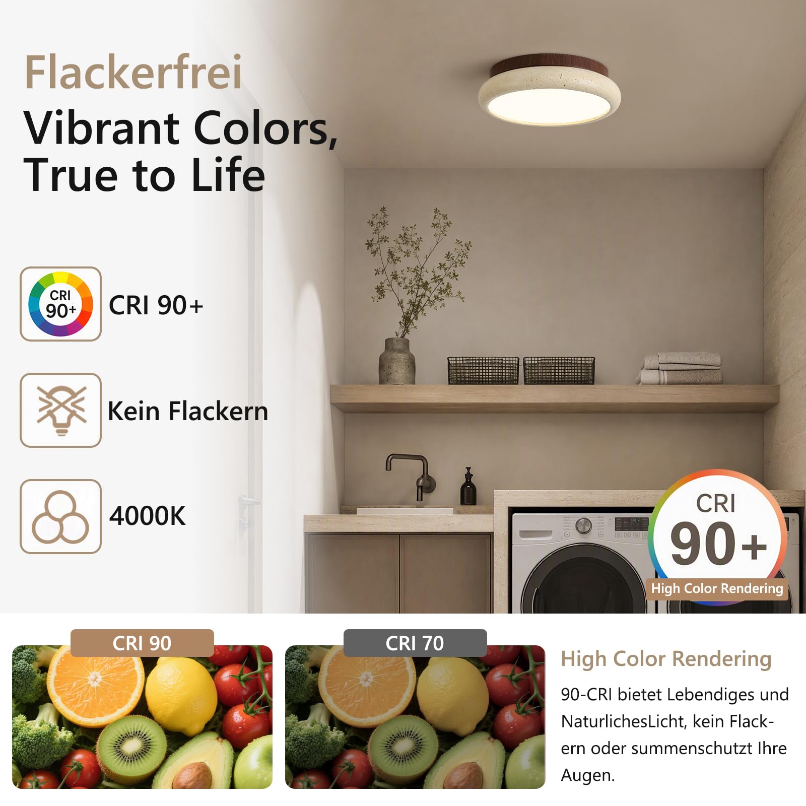 LED Deckenleuchte Im Wabi Sabi Stil Naturstein 30 cm Rund Deckenlampe 24W