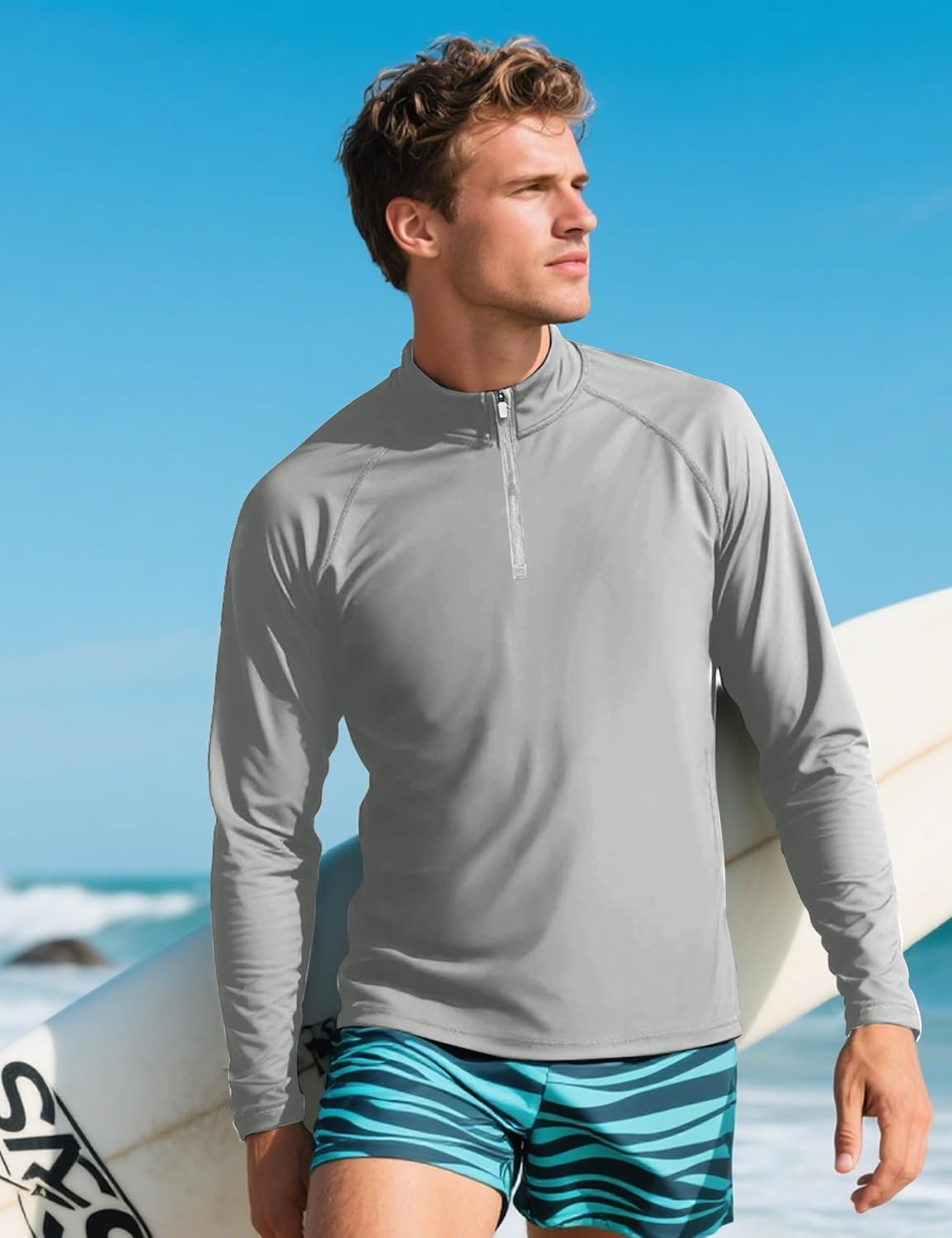 CRYSULLY Men's Long Sleeve 1/4 Zip Shirts Sun Protection Pullover UPF 50+ Rash Guard Running Lightweight T Shirt - Image 2