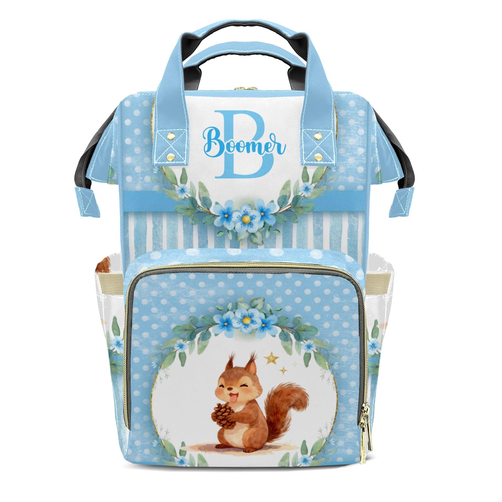 Personalized Diaper Bag Backpack Gift Watercolor Floral Wreath Dot Squirrel Cute Versatile Travel Bag: Large Capacity &amp; Multiple Compartments for Everyone