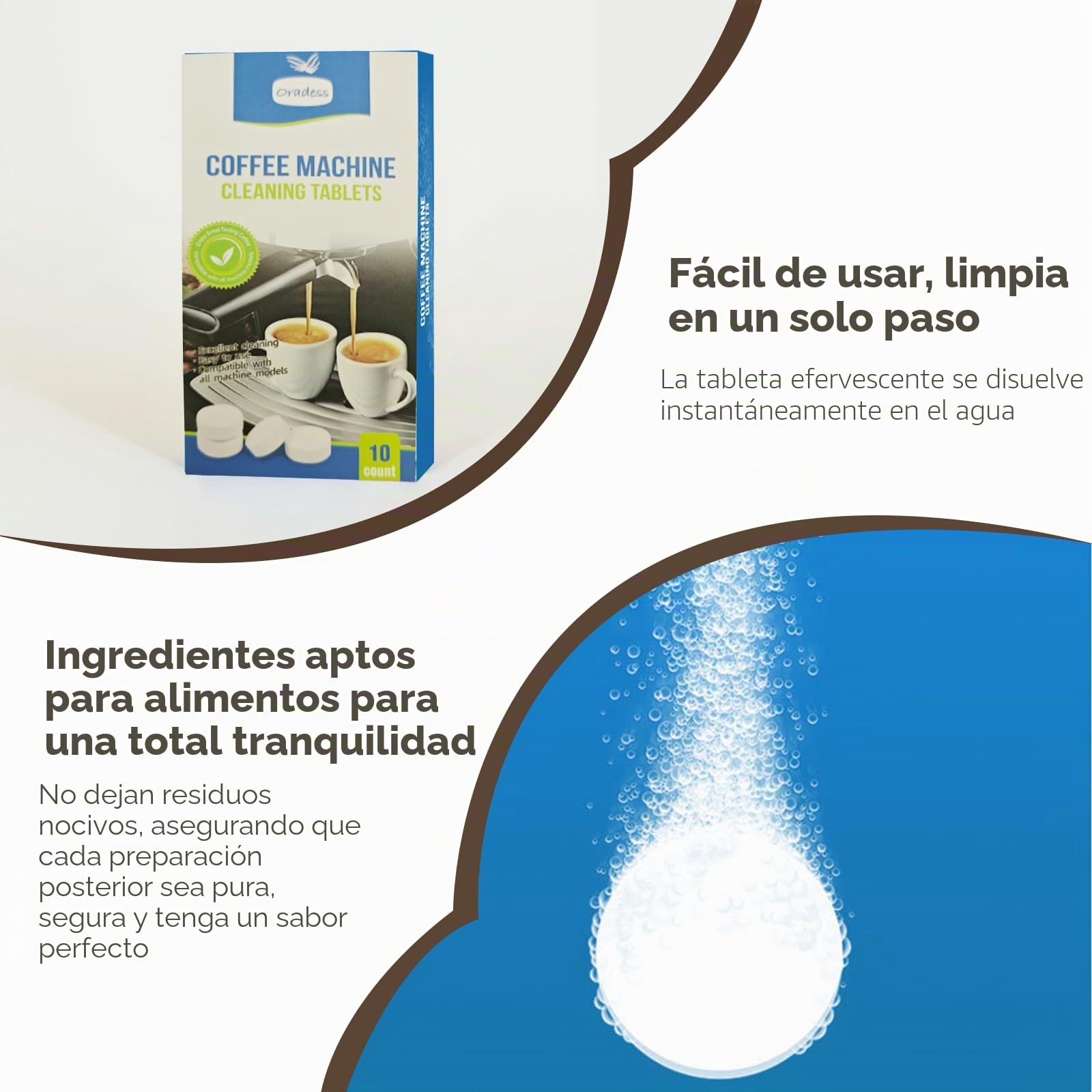 10 Piezas Pastillas Limpieza Cafetera, Pastillas Limpiadoras para Cafeteras, Limpiadoras Detrartrantes para Cafeteras Automáticas y de Expreso, Compatibles con Todas las Marcas