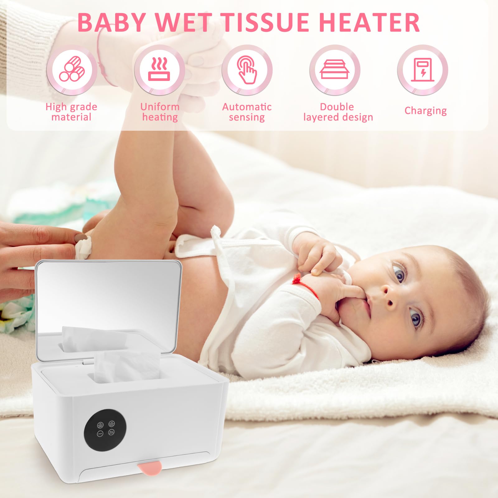 FALESOUL Baby Wipe Warmer Dispenser, Diaper Wipe Warmers with Temperature Control and Large Capacity, Quick Heating Baby Wipe Case Warmer for Wet Wipe Facial Masks