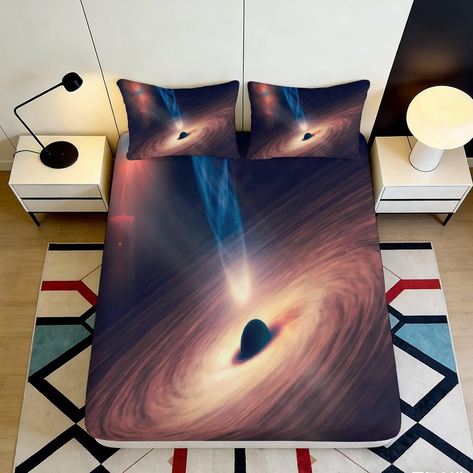 3D Printed Black Hole Fitted Sheet Microfiber Soft Elastic Cosmic Swirl Mattress Cover for Bedroom Dorm Mattress Protector Decor 200x200x25cm