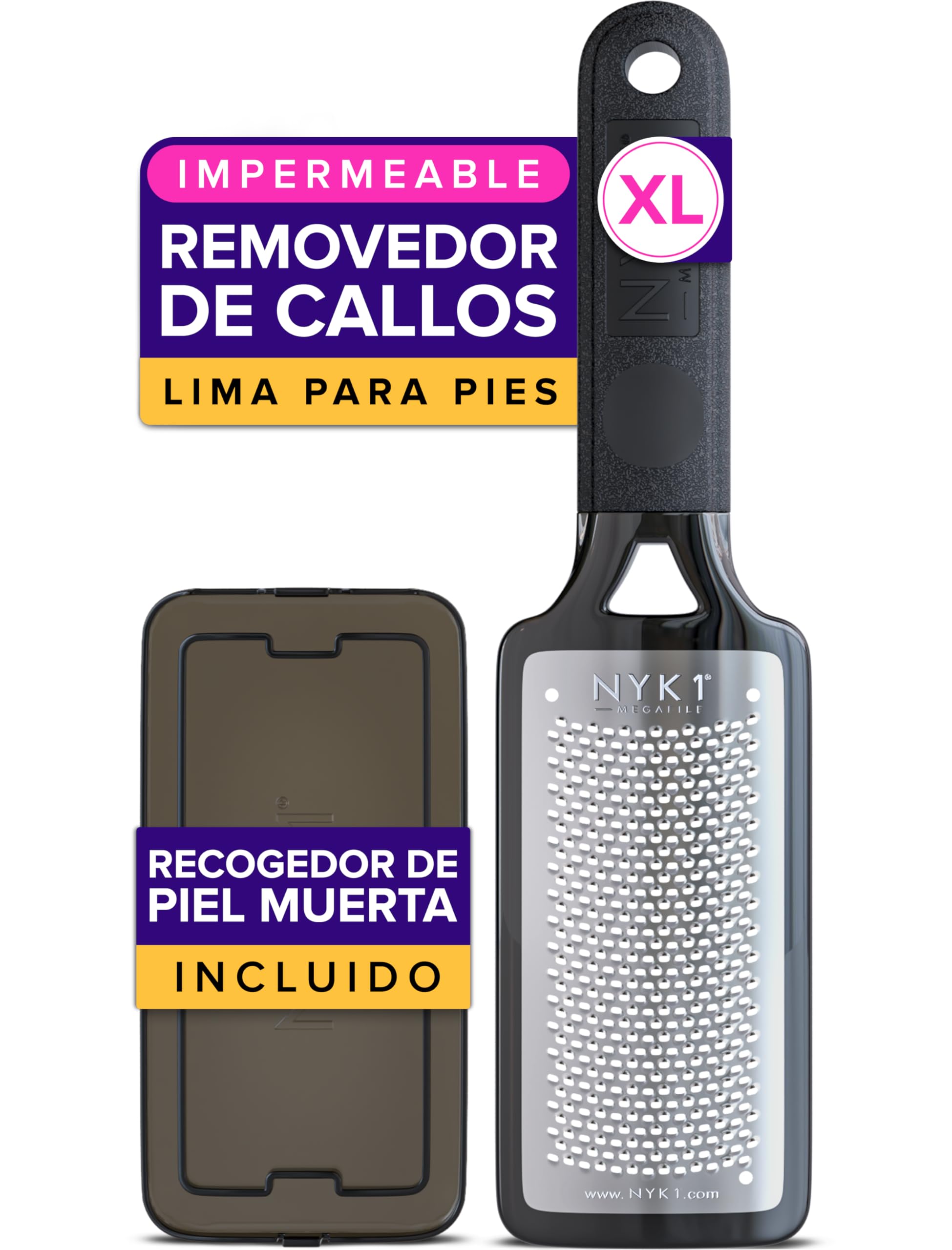 Lima Pies Durezas A PRUEBA DE ÓXIDO Con Recogedor (Tamaño XL) NYK1 MEGAFILE Removedor De Callos Para Uso En Seco Y Húmedo - Quita Durezas para Pies De Alto Rendimiento Con Agarre Antideslizante