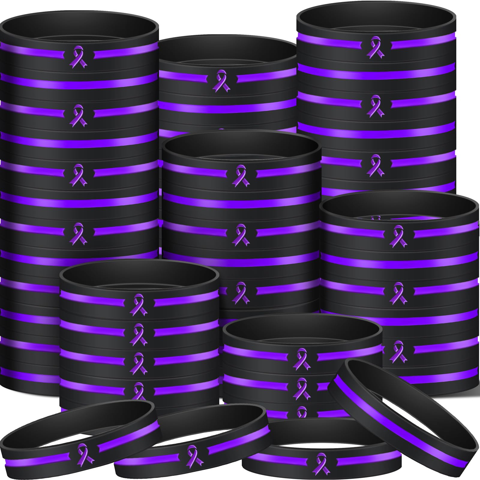 Hiboom 100 Pcs Purple Silicone Bracelets Pancreatic Cancer Awareness Bulk