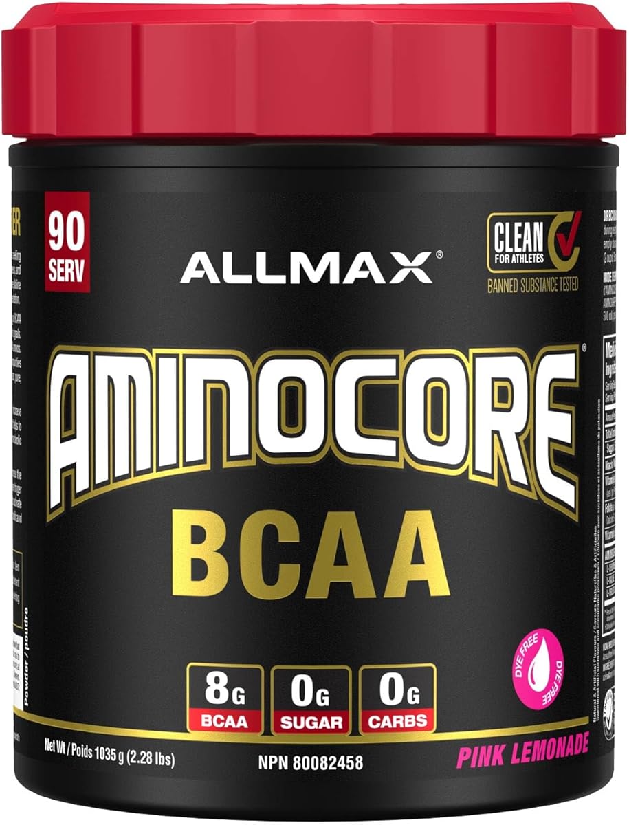 ALLMAX ALLMAX AMINOCORE BCAA Powder for Workout Muscle Recovery & Increased Endurance - Sugar Free, No Fillers 8.18 Grams Bcaas Amino Acids, B Vitamins for Women and Men - 90 Servings | Pink Lemonade, 1035g