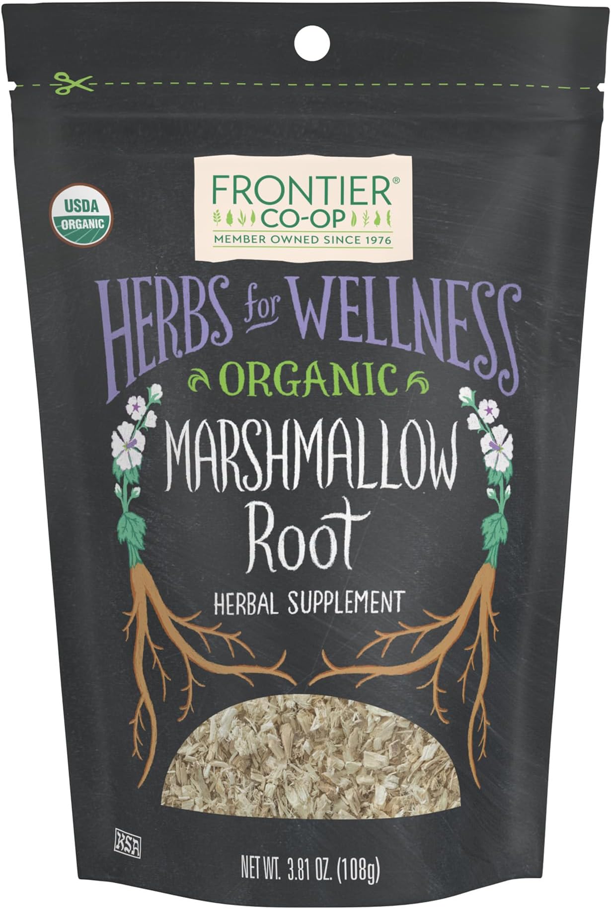 Frontier Co-op Organic Marshmallow Root Herb, Cut and Sifted - for Marshmallow Root Tea, Powder, Capsules - Kosher | 3.81 Ounce (Pack of 1)