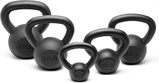 Unipack Powder Coated Cast Iron Kettlebell Set 5-25lb - Non-Slip Grip, Flat Bottom for Home Gym Strength Training