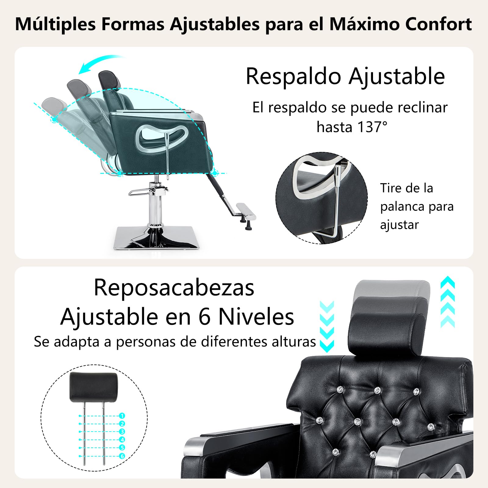 GOPLUS Silla Reclinable para Peluquería Goflame, Sillón Vintage con Bomba Hidráulica, Respaldo+Reposacabezas Ajustables, Giro 360°, para Maquillaje y Tatuajes