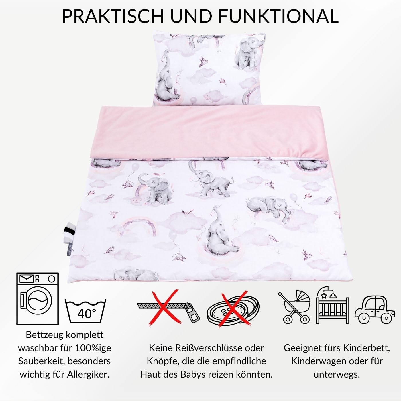 Bellochi pościel dziecięca 75 * 100 cm z wypełnieniem, SET - kołdra dziecięca 70x100 cm z poduszką | miękka i oddychająca - wykonana w 100% z bawełny - Habarigani