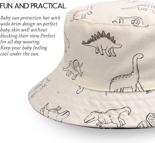 XIAOHAWANG Cappello da Sole Bambino Neonato Dinosauro Secchio Cappelli Estate Bambino Ragazzi Beach Caps - 4