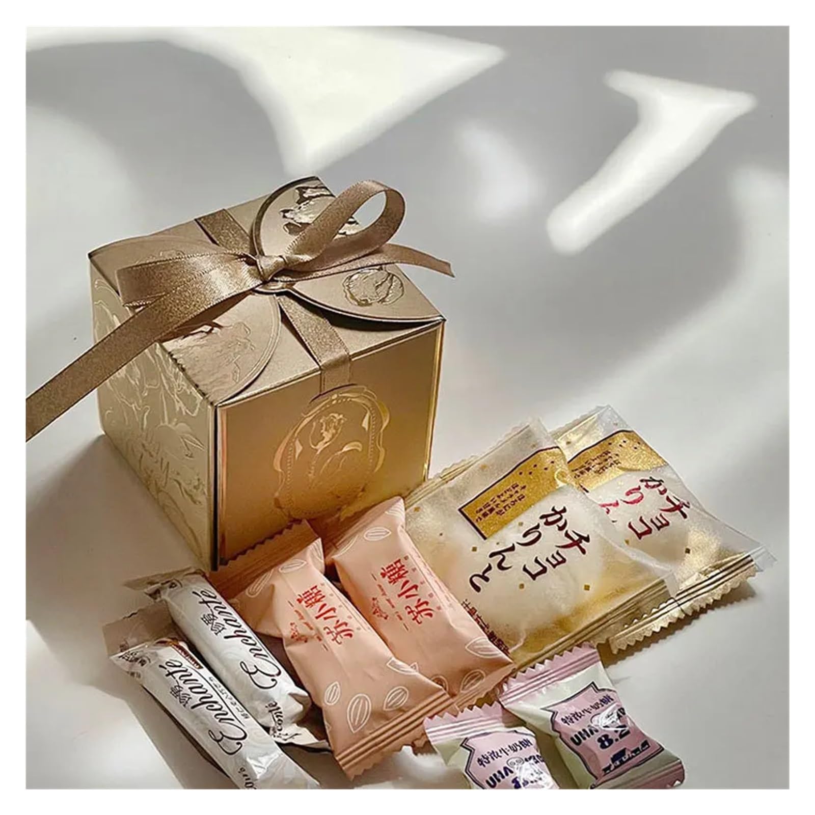 Cajas De Boda Para Caramelos Caja de dulces de boda de lujo, color champán, 10 unidades, color dorado, ideal for bodas.(Champagne,100pcs)