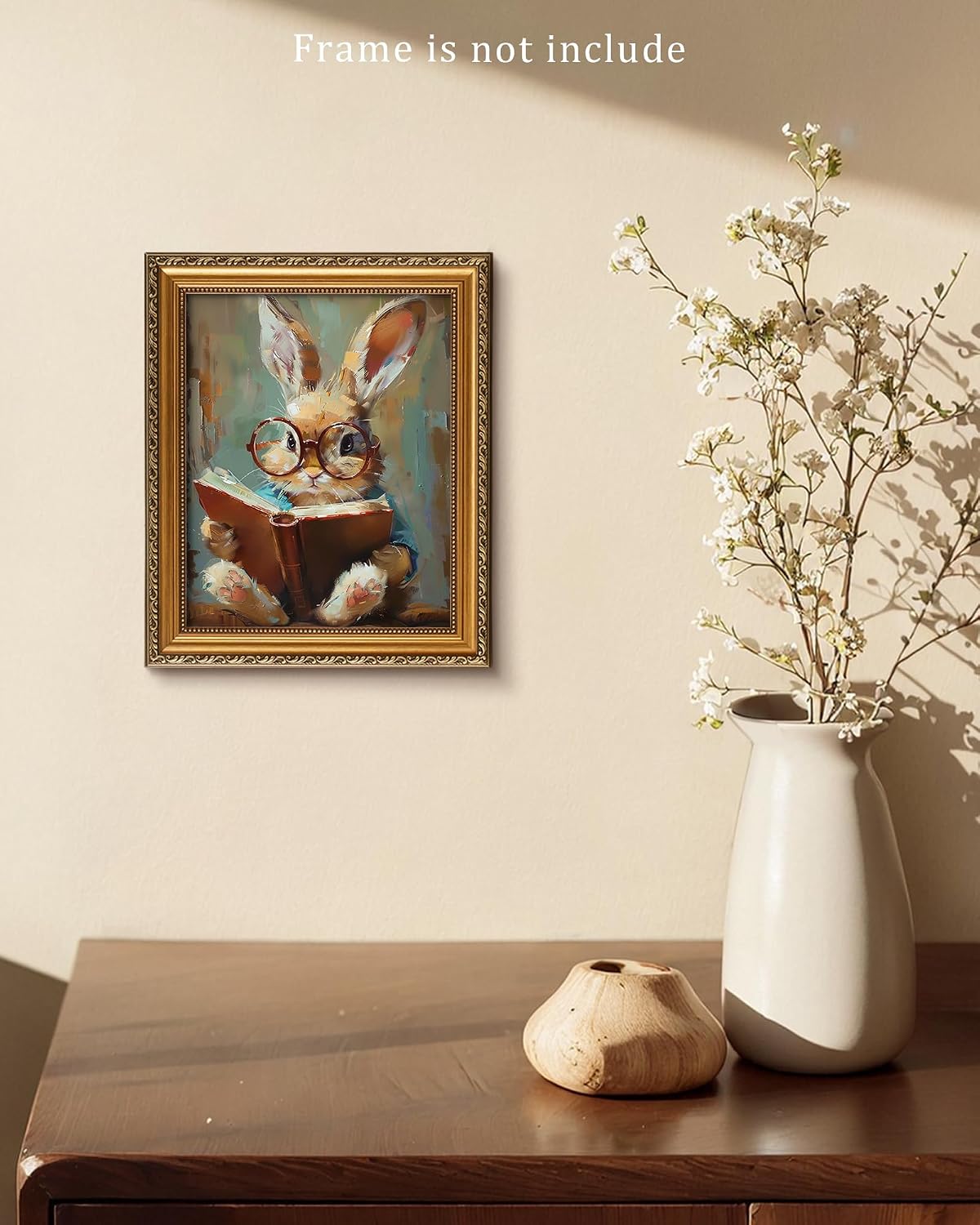 Vodefoad Cute Easter Bunny Reading Book Print Art Vintage Tiny Rabbit Big Glasses Wall Art Pring Nursery Painting Cute Animal Wall Decor Light Academia Decor Whimsical Rabbit Decor - 8x10Inch Unframe