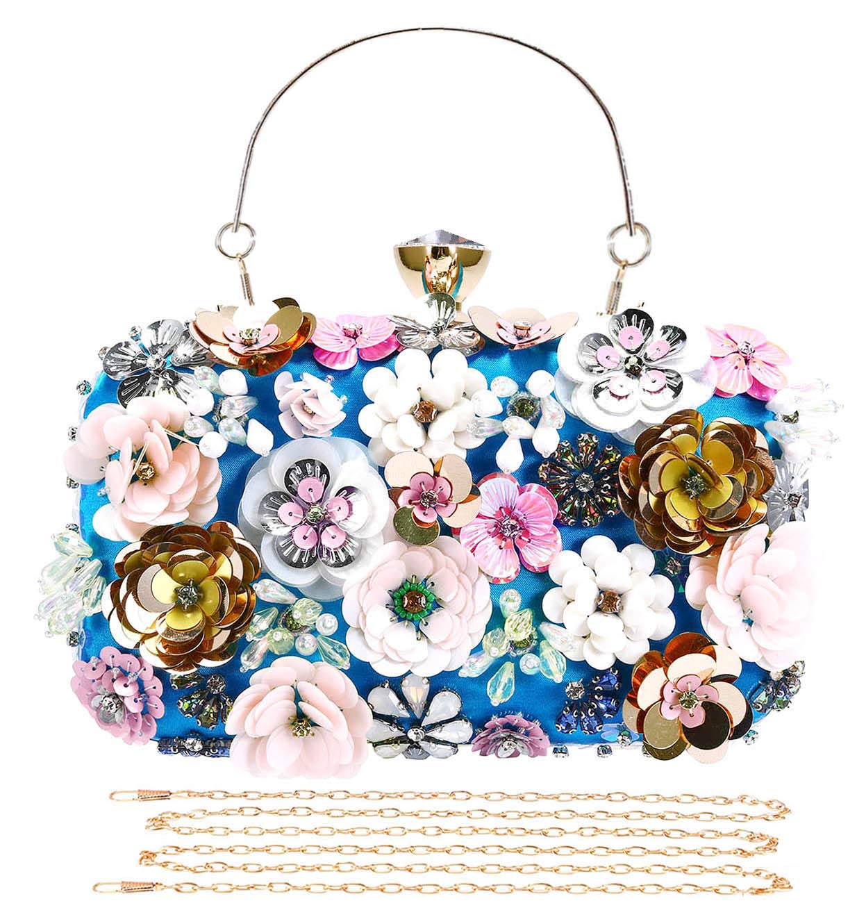 SelightingColorful Flower Clutch Purse for Women Formal Evening Bag Beaded Pearl Purse for Wedding Prom Party Handbags