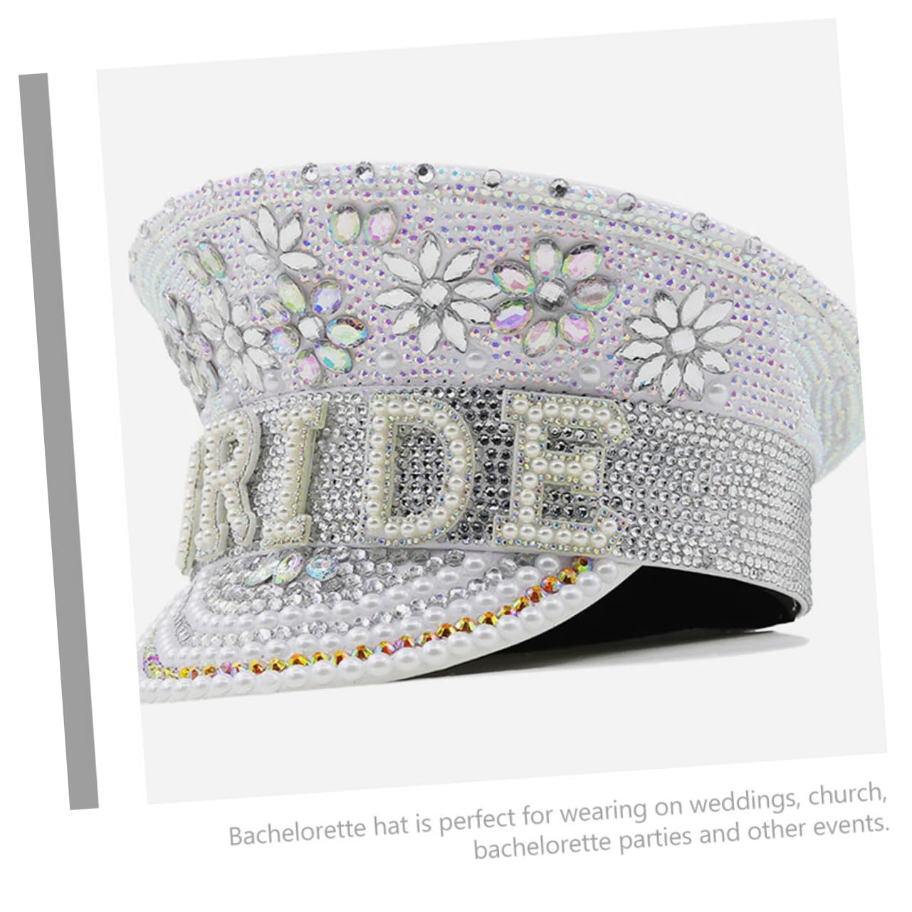 Sombrero de Novia Gemas de Imitación, Gorro Ajustable para Despedida de Soltera, Accesorio Brillante para Fiesta y Decoración de Boda, Estilo Capitán Elegante