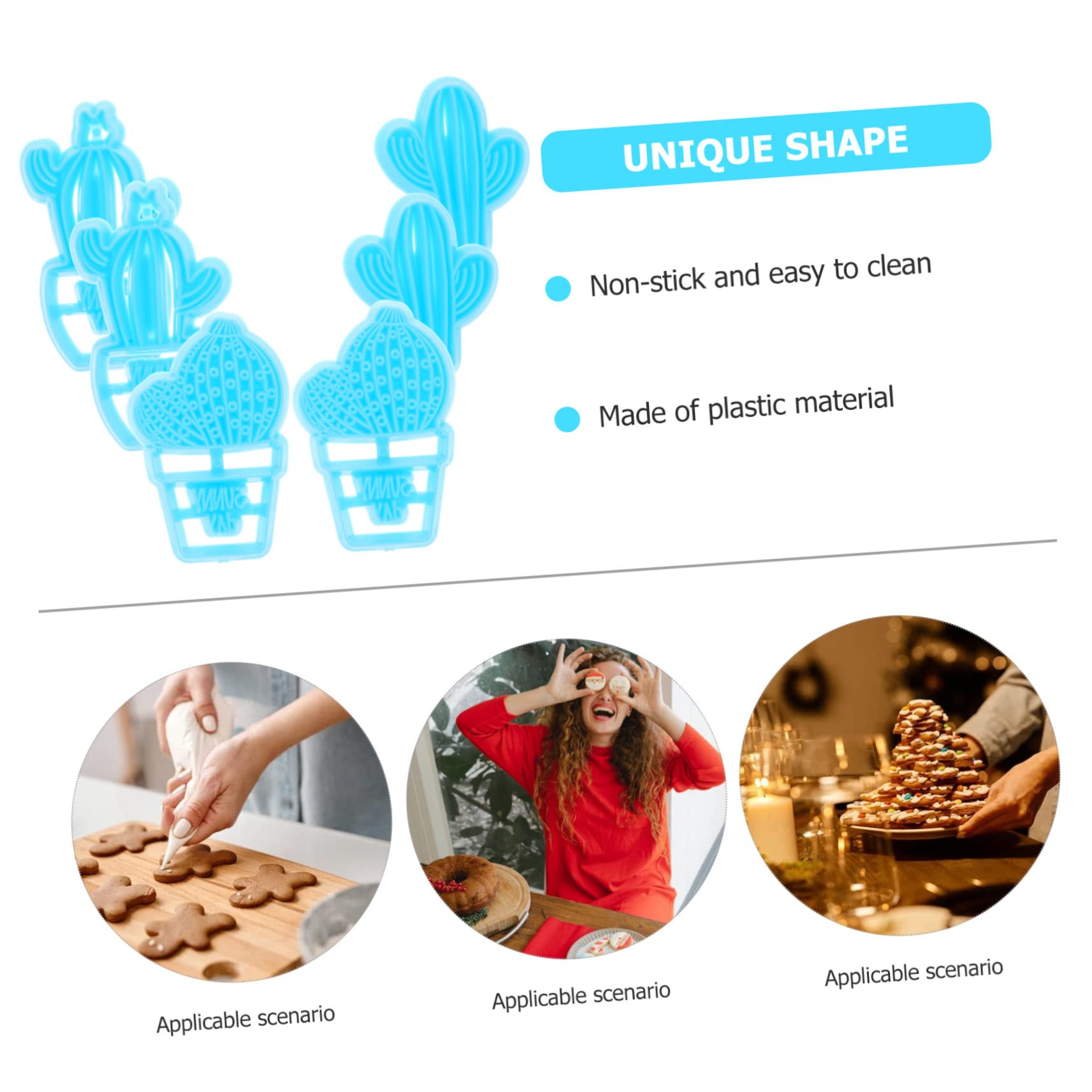 Amosfun 30 Stück Kaktus Keksausstecher Keksbackzubehör Cupcake Dekorationswerkzeug Keksschablonen Wiederverwendbare Plätzchenbacken Kuchenschablone Gummi Himmelblauer Kunststoff