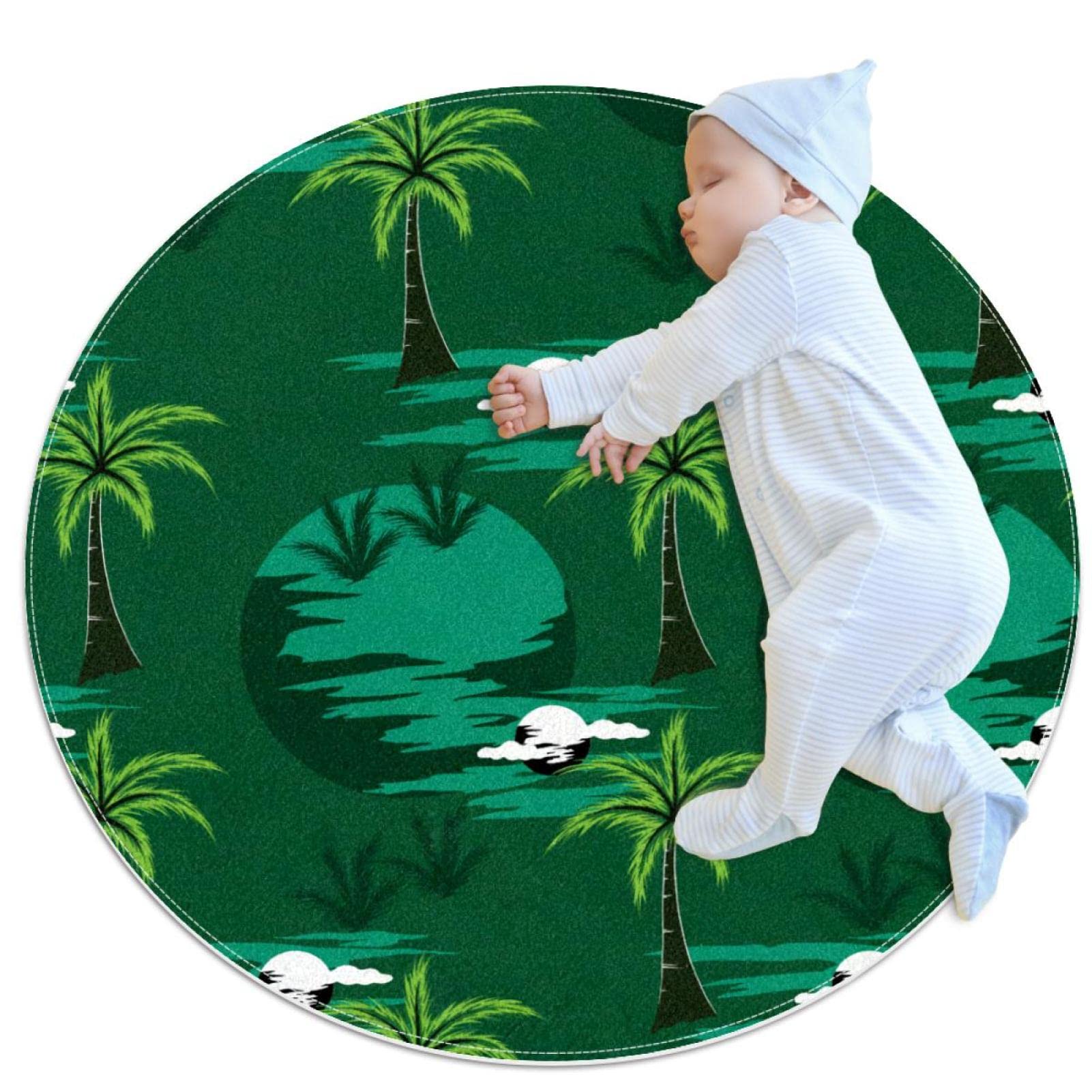 Tapis rond pour enfants JDEZ motif nuage de cocotiers 80x80cm