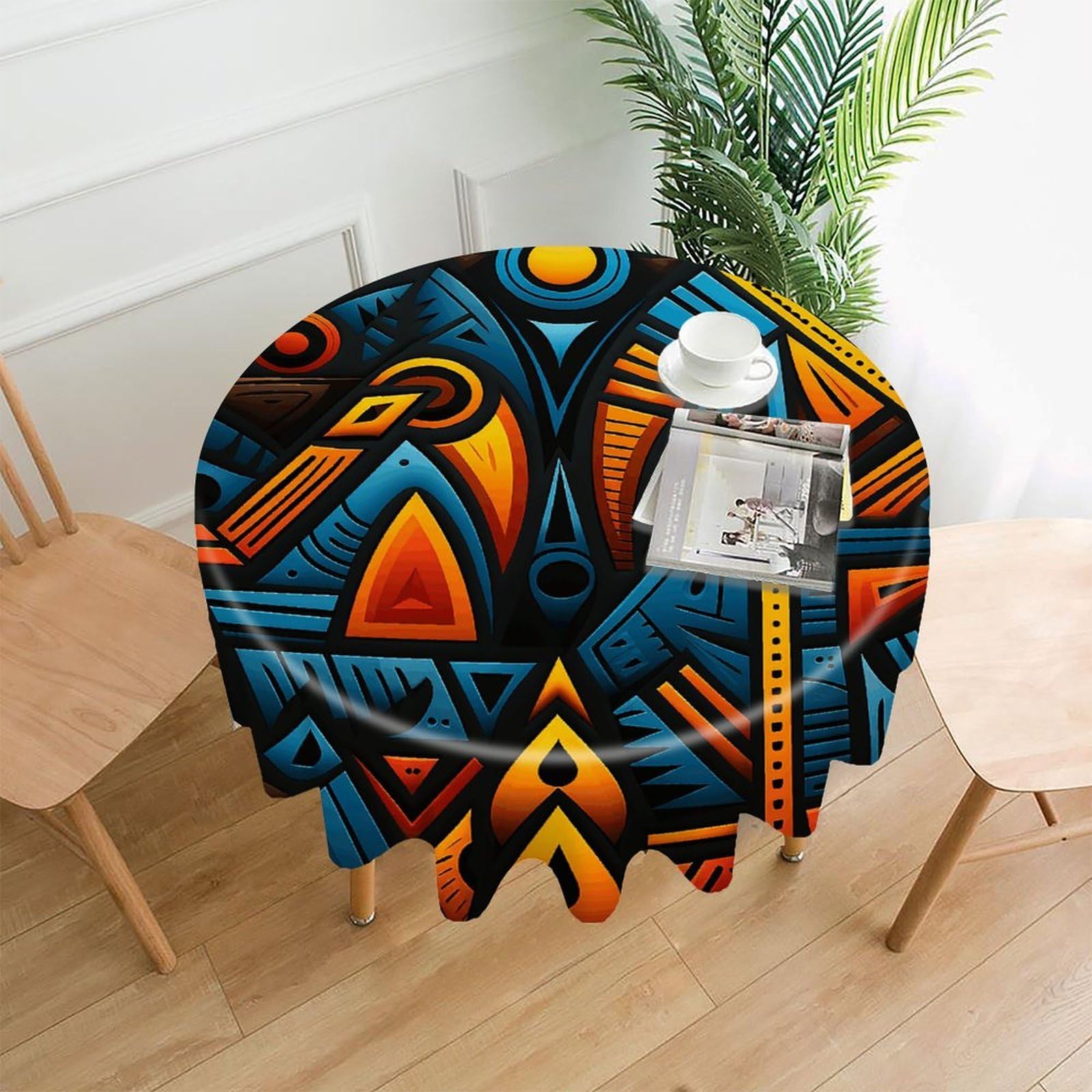 VstaDank African Style Textile Pattern Tablecloth Easy to Clean Polyester Round Table Cover Washable Round Table Cloth Wrinkle-Free Circle Decoration Tablecloth for Kitchen Dining Room 60"