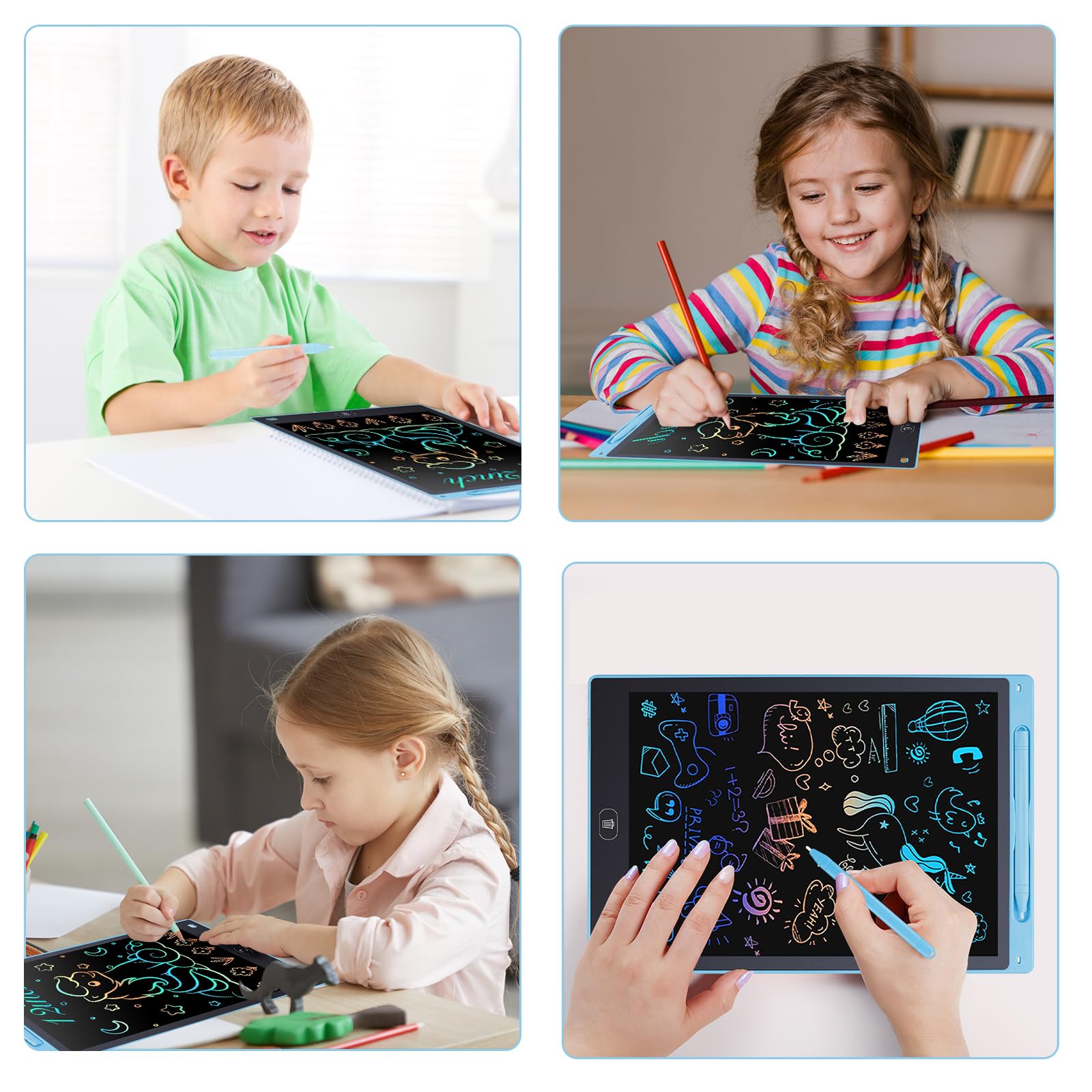 Tablet do rysowania LCD 30,5 cm dla dzieci, niebieska podkładka do rysowania dla dzieci, kolorowe jasne linie tablet do pisania dla dzieci, tablet do pisania LCD zamykany przycisk wymazania,