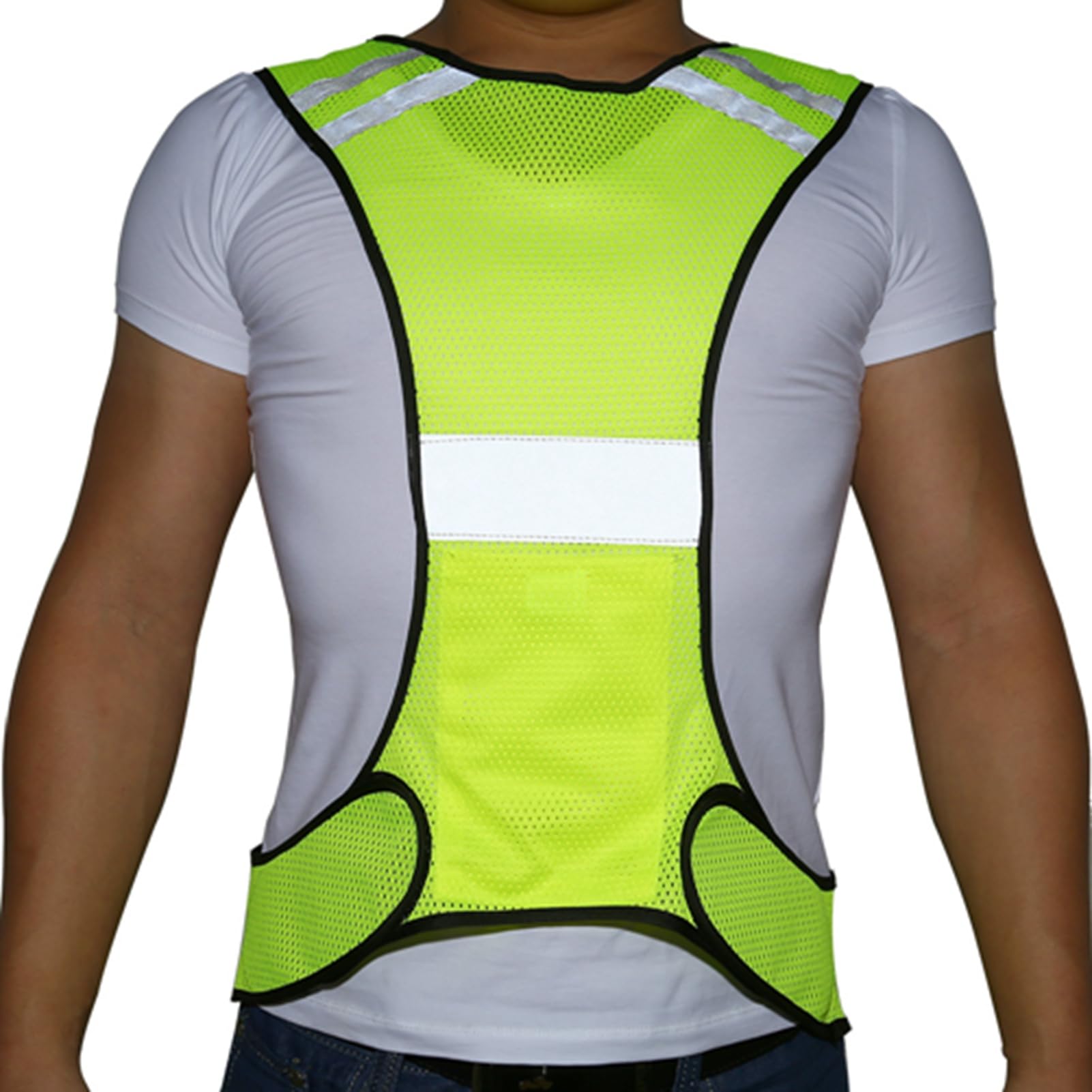 Beufee Reflective Running Vest, Reflective Vest Safety Vests Reflective for Women Men Security Clothing Adjustable Waist Walking Vest (Fluorescent Yellow)