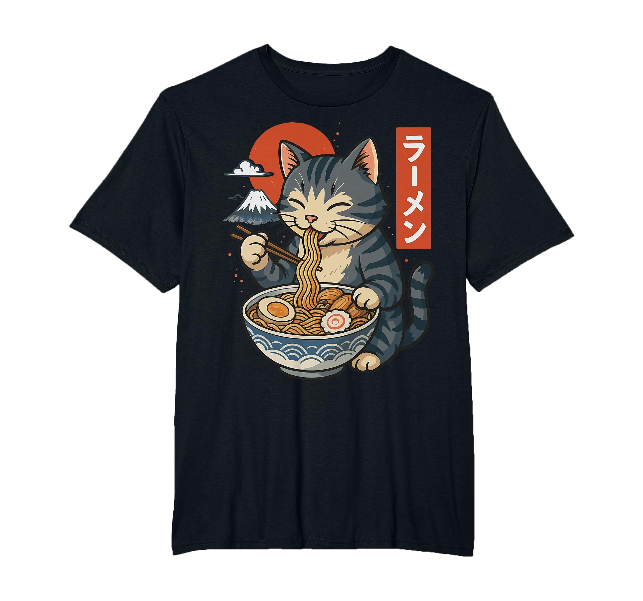 Anime Cat Eating Ramen Retro Kawaii Ramen Cat T-Shirt