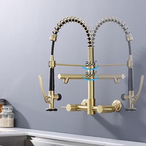 Miniatura 5 de Grifo de montaje en pared de cocina, grifo de montaje en pared central de 8 pulgadas con pulverizador de preenjuague y relleno de olla, grifo de