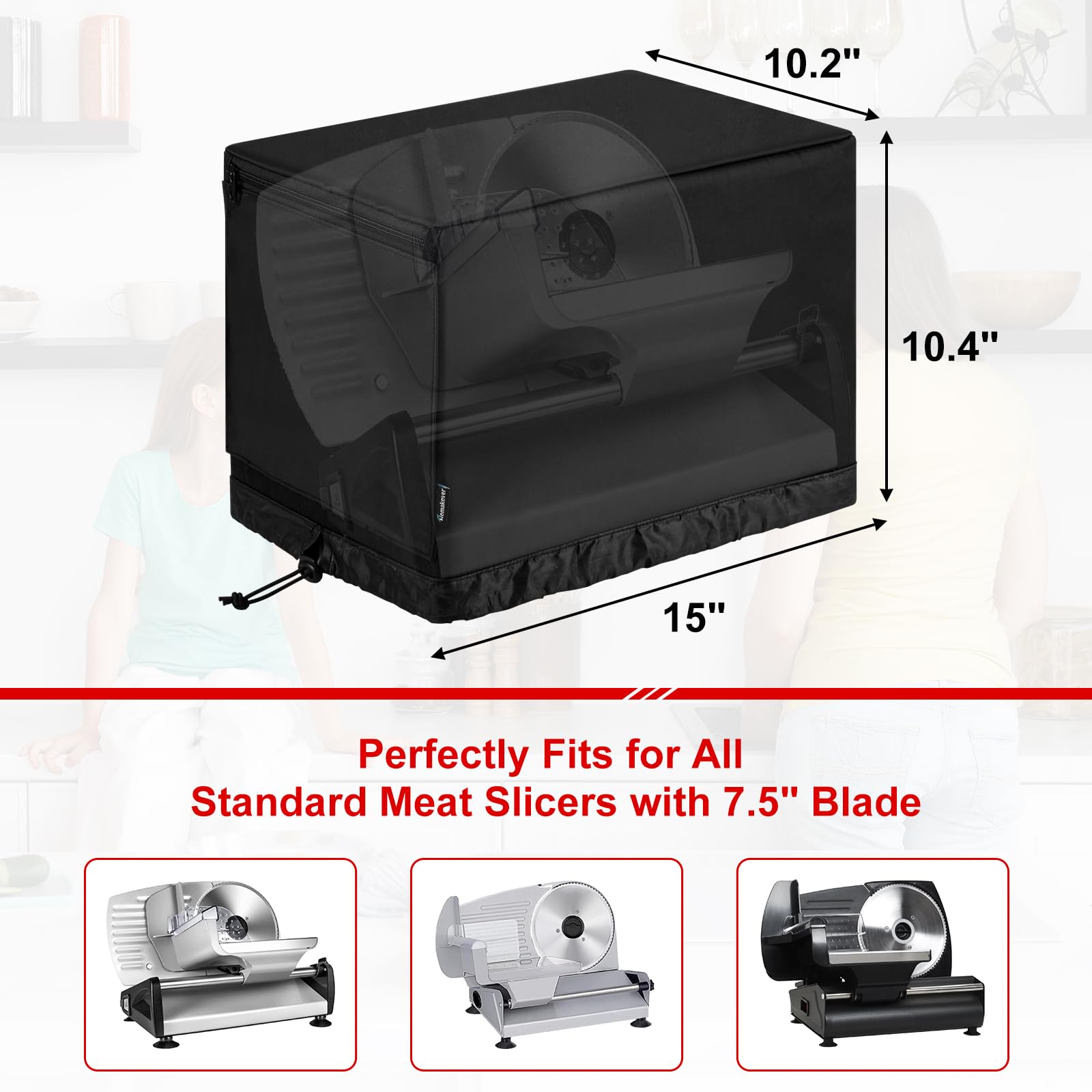 Dust Cover for Electric Deli Food Slicer, Waterproof Protection Cover with Organizer Bag, Fit for Most 7.5' Home Use Slicers