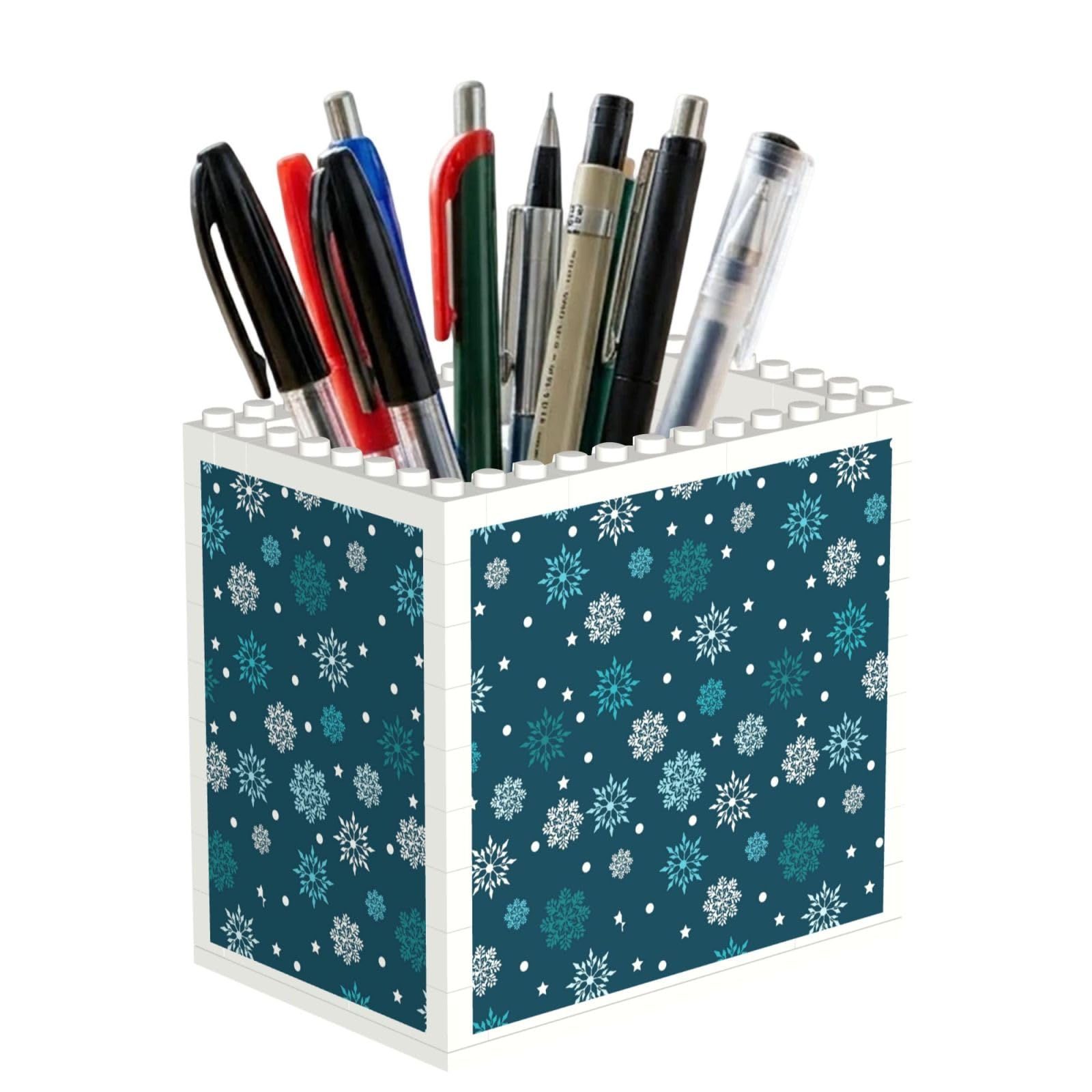 Poadnly Snowflakes Blue, Pen Pot Pencil Holder for Office Home School, Compact Desk Organiser for Office Stationery