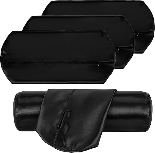 Paquete de 4 fundas de almohada cervical, funda de almohada cilíndrica redonda de satén, funda de almohada cervical con cremallera oculta, funda