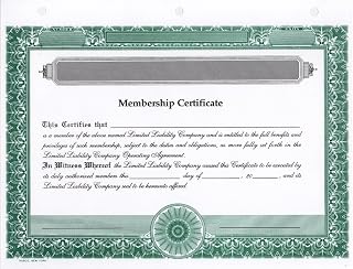 HUBCO LLC Membership Certificates, Blank, Green, 15-Pack