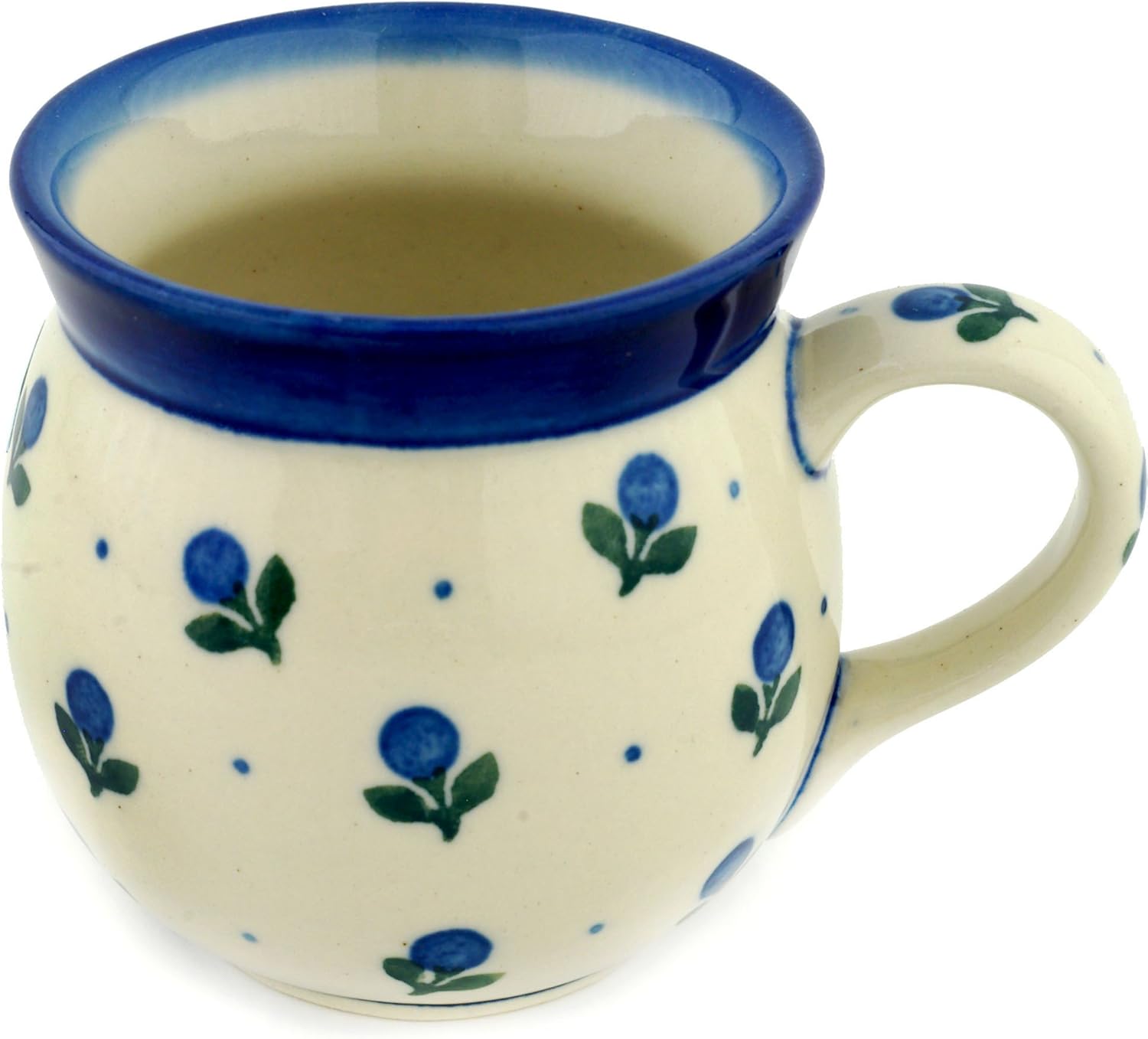 Polmedia Polish Pottery Bubble Mug 8 oz - Blue Buds Pattern Handmade in Boleslawiec Poland by Ceramika Artystyczna + Certificate of Authenticity