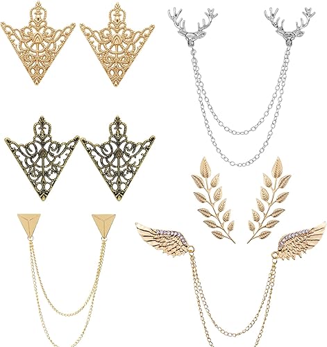 6 piezas de cabeza de ciervo doble eslabones cadenas alas de ángel borla cadena broche retro patrón hueco y ángulo triángulo borlas collar broche