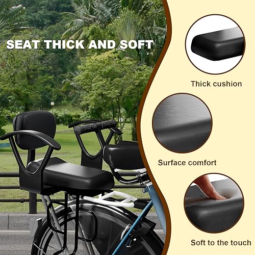Miniatura 26 de Asiento trasero de bicicleta para niños con respaldo grueso, asiento trasero de bicicleta para niños de 2 a 8 años, talla única (negro, a)