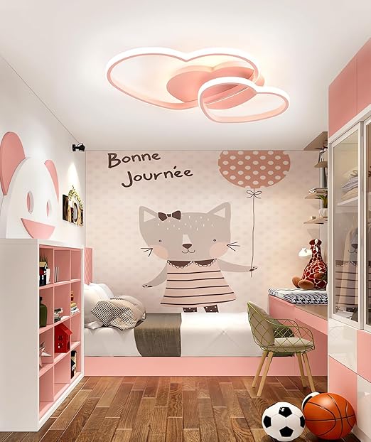 JINGKER LED Dimbare Plafondlamp, Moderne Hartvormige Kinderlamp Metalen Kroonluchter Plafondlamp voor Kinderkamer Jongens Meisjes Slaapkamer Decoratie Hanglamp Verlichting 3000-6500K Roze Armatuur (Roze) photo 2
