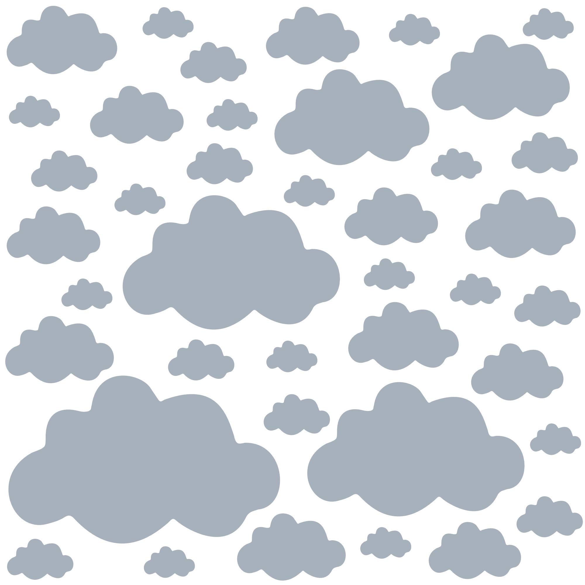 PREMYO 40 Nubes Pegatinas Pared Infantil - Vinilos Decorativos Habitación Bebé Niños - Fácil de Poner Gris