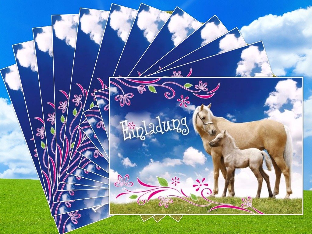 Einladungskarten Pferde – 10 Stück, Hochglanz, Für Kindergeburtstag, Edition Colibri