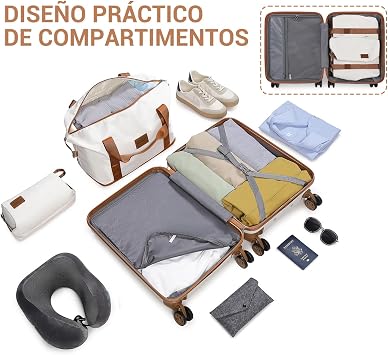 Kono Travel Suitcase Set 4 Pieces (12+20), with Cabin and Bag, Cream