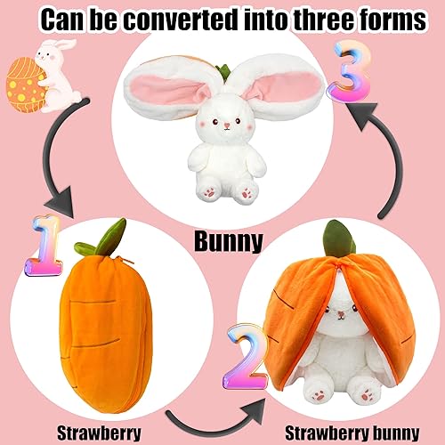 Miniatura 2 de Peluche de conejo, conejo de zanahoria reversible con cremallera, lindo juguete de conejo suave para niños y adultos, conejitos de Pascua regalos