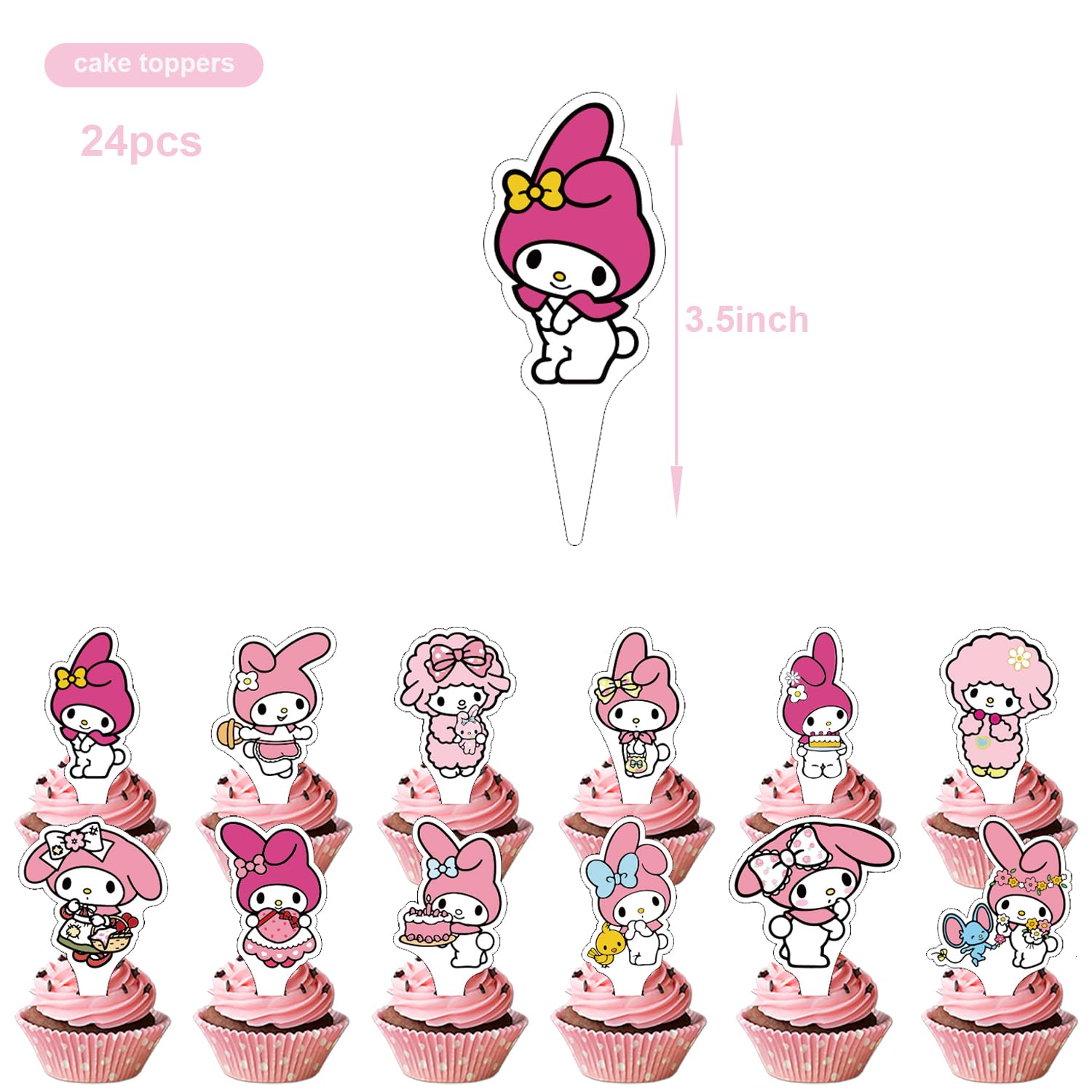 25PCS Kuromi And Melody Cake Toppers Cupcake Toppers Cake Decorations