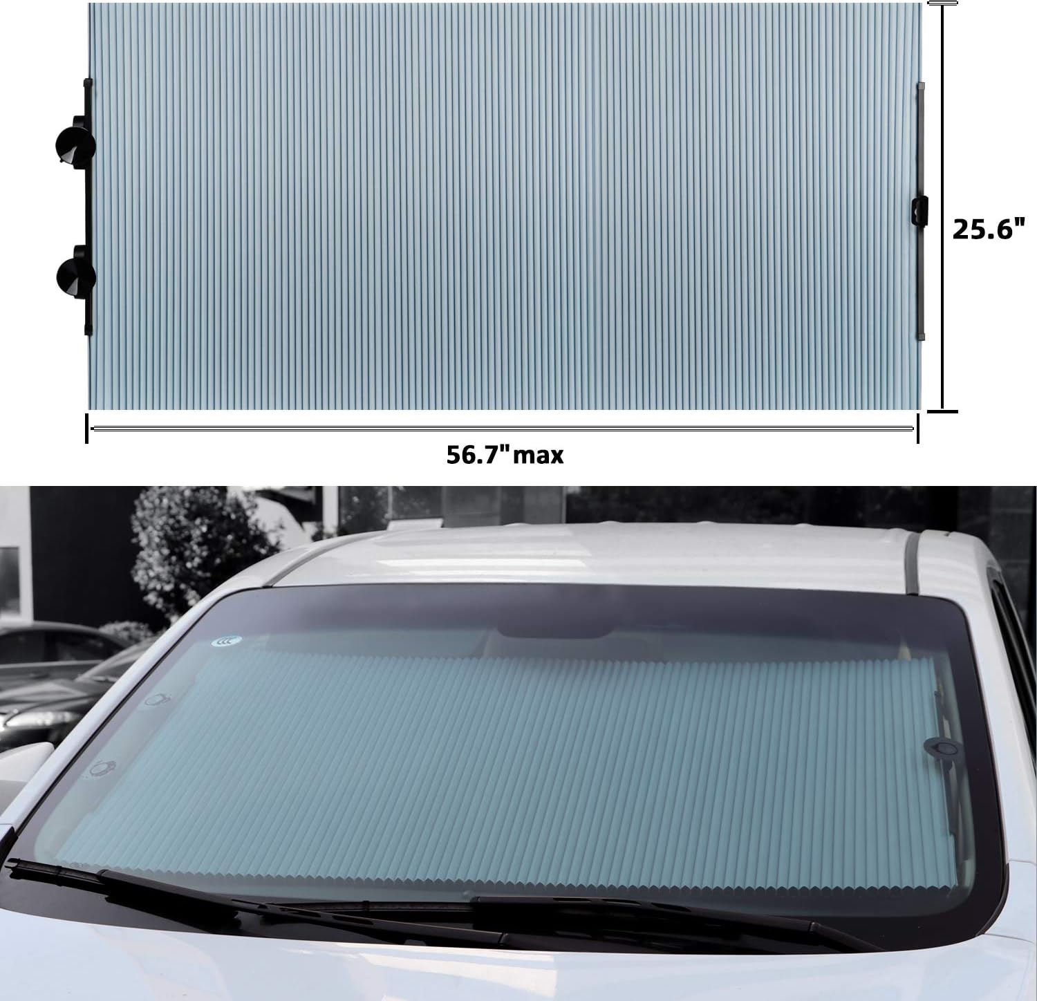 Car Retractable Windshield Sun Shade - Blocks UV Rays Sun Visor Protector, Foldable Sunshade to Keep Your Vehicle Cool and Damage Free, Easy to Use, with 3 Suction Cups