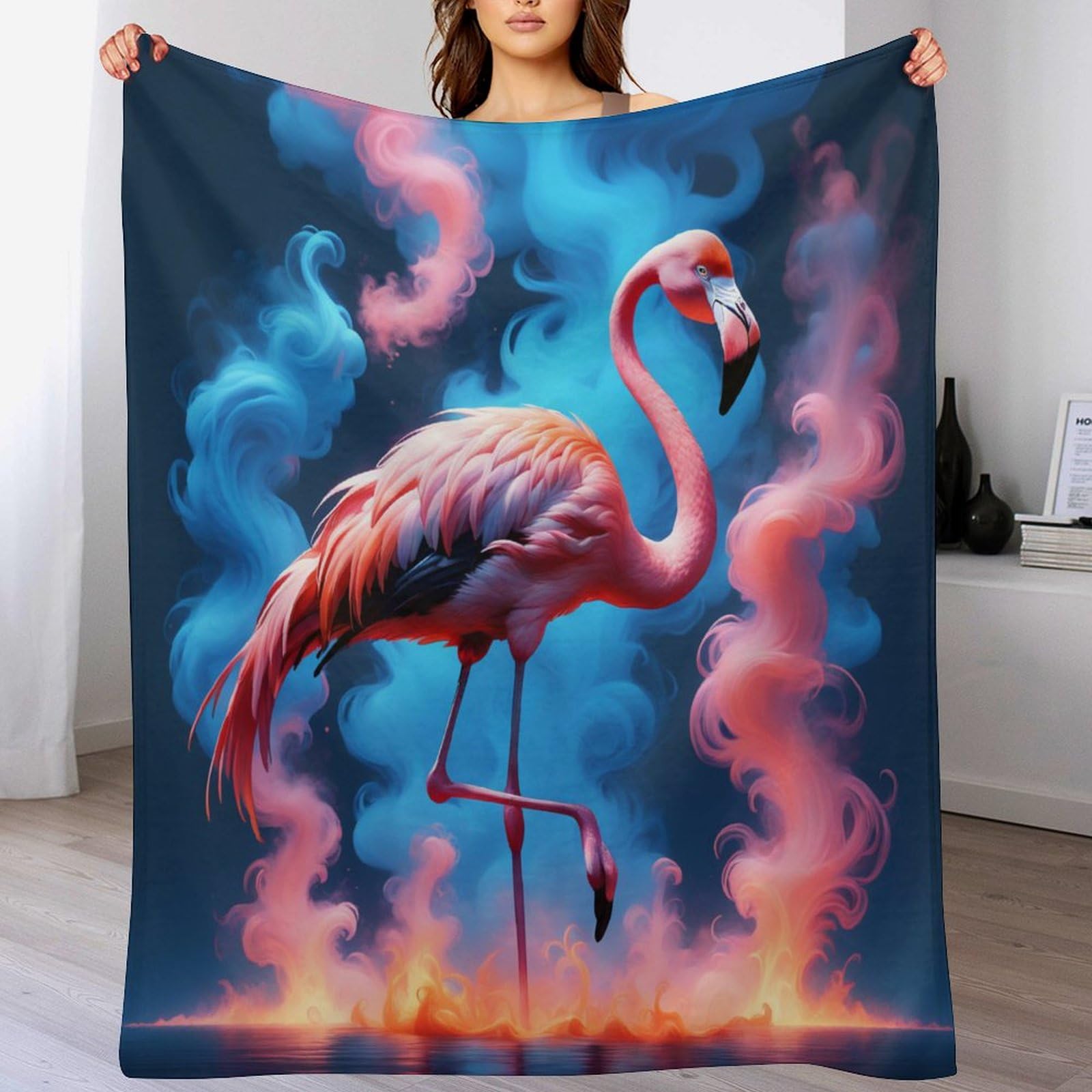 Couverture flanelle flamant rose au tissage dense et finitions soignées 150x200