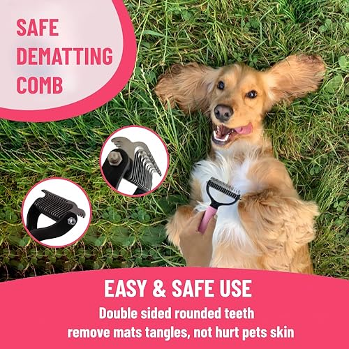 Miniatura 6 de Kit de cepillo para perros 5 en 1, cepillo para perros de pelo corto, kit de aseo para perros pequeños, peine desmenuzador y rastrillo desmenuzador