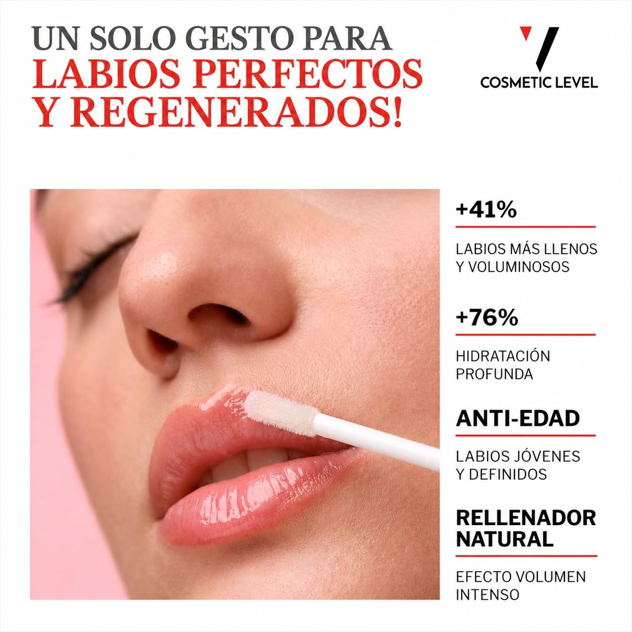 LEVELIPS Filler Gloss Anti-age | Potenciador de labios transparente | Efecto volumen inmediato y natural | Engordar | Reducción visible de arrugas | 6ml
