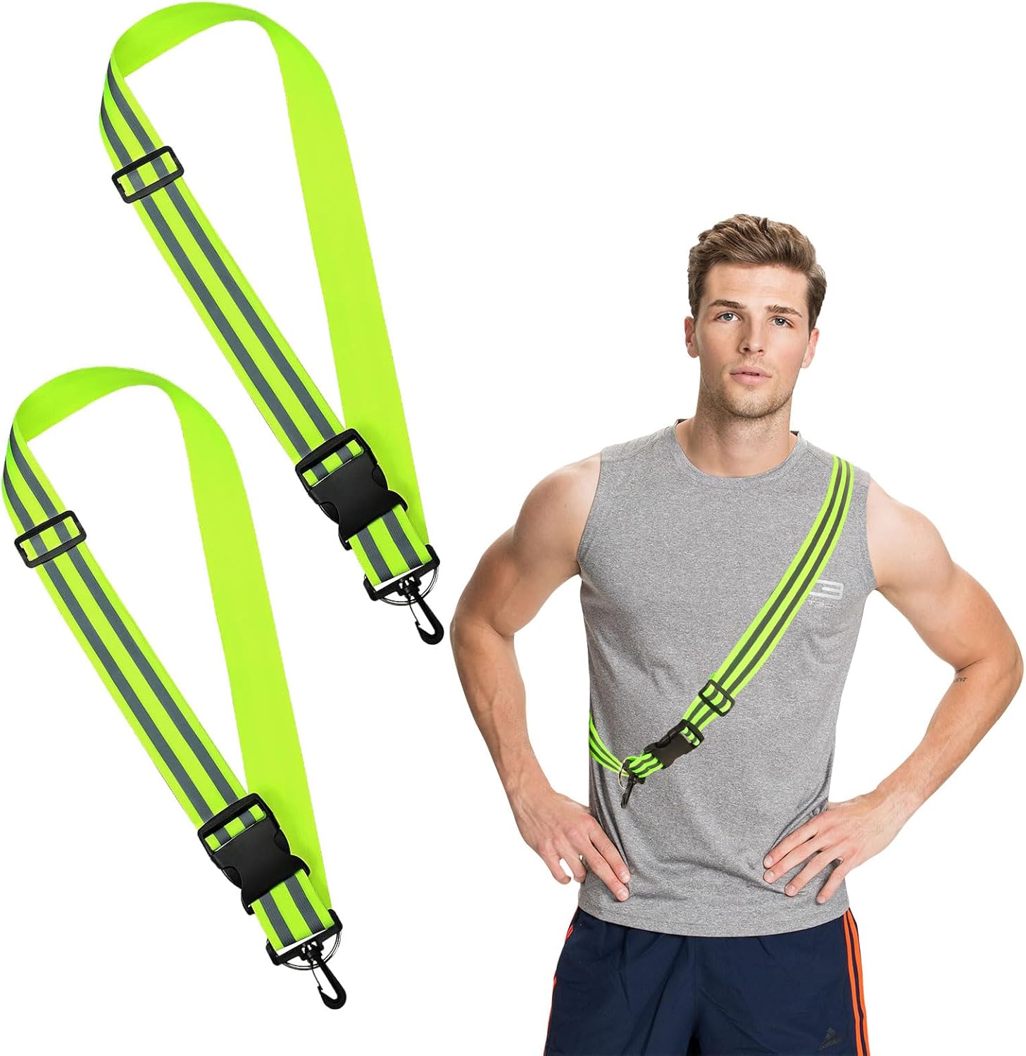 Reflective Running Gear, Reflective Sash, Reflective Strips, High Vis Straps, Night Dog Walking Safety Gear, Night Jogging Safety Gear Reflective Belt for Men Women - 2 Pack