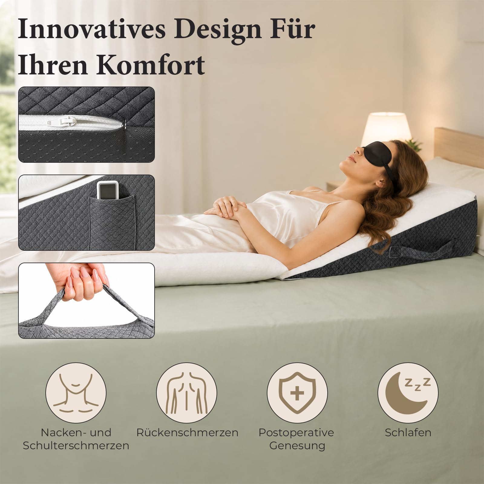 Cojín cuña para Cama y sofá, Doble Capa de Espuma viscoelástica para Leer, Almohada de Lectura, Cuña Antireflujo, Cojín ortopédico para la Cama para reflujo y apnea del sueño