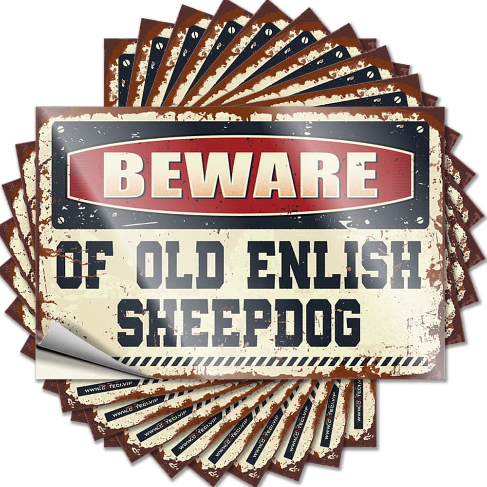 Hardhat Stickers and Decals Beware of Old Enlish Sheepdog Funny Sticker 10 Pcs Funny Stickers for Cars Car Stickers for Men(6X9CM)