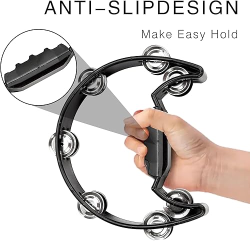 Miniatura 3 de Soulmate Pandereta de metal Jingles de mano de percusión de una sola fila de media luna pandereta para adultos instrumento musical regalo panderetas