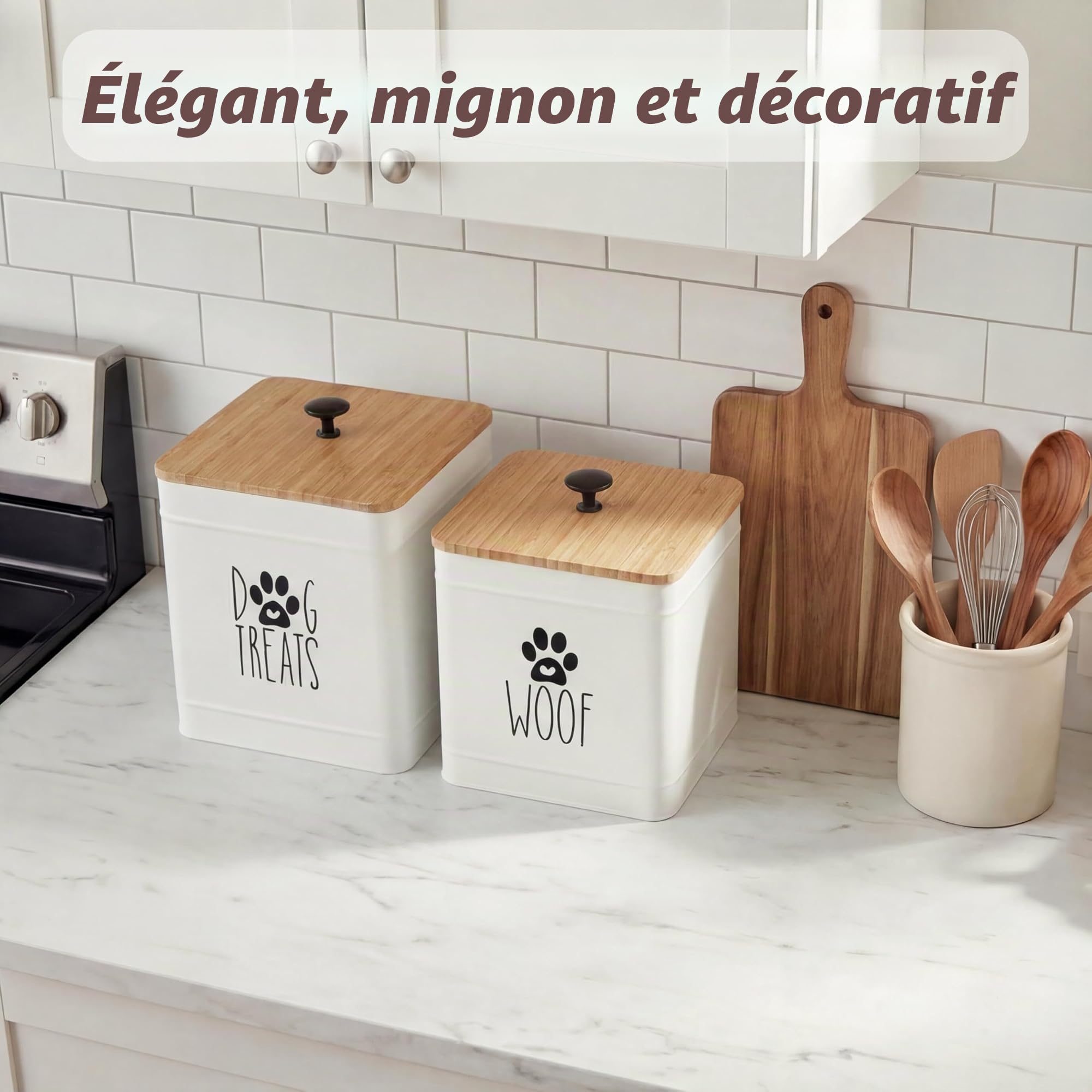 PerfNIQUE Boîte à friandises pour chien, avec 2 couvercles hermétiques, comptoir de cuisine et récipients de traitement pour animaux de compagnie, 7,8 x 6,2, 7,3 x 5,5 cm, blanc